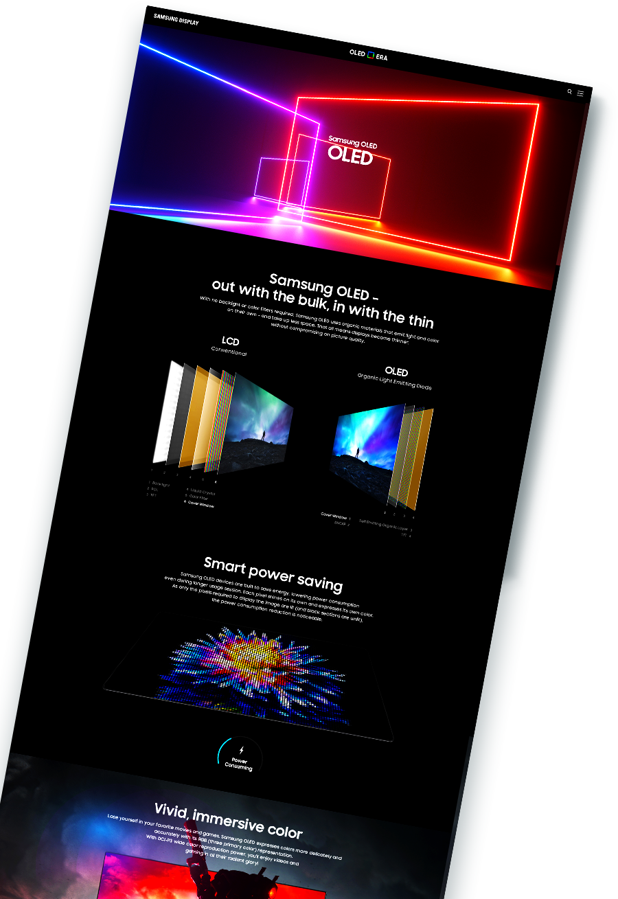 Samsung OLED ERA 브랜드 웹사이트 전체 화면
